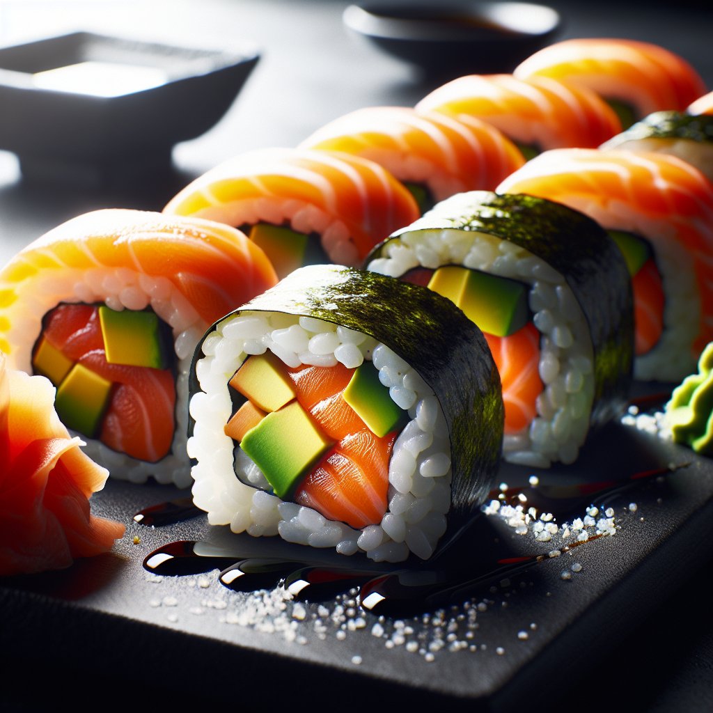 Spicy Salmon and Avocado Sushi Rolls
